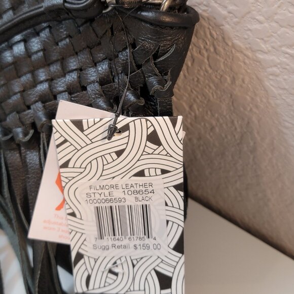 NWT The Sak Black Woven Leather Fringe Crossbody Bag Silver Hardware - Picture 6 of 13